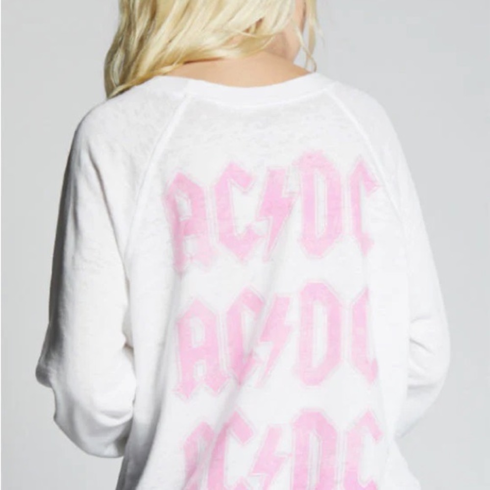 Recycled Karma white crew neck sweatshirt with pink bolt